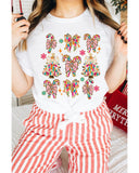 White Christmas Tree Bow Knot Print Round Neck T Shirt - M