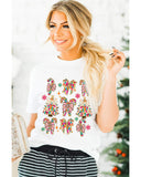 White Christmas Tree Bow Knot Print Round Neck T Shirt - M