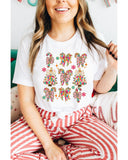 White Christmas Tree Bow Knot Print Round Neck T Shirt - M