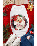 White Believe Christmas Father Graphic Crewneck T Shirt - 2XL