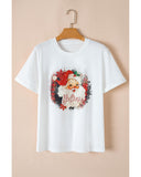 White Believe Christmas Father Graphic Crewneck T Shirt - M
