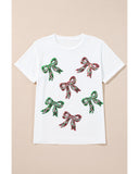 White Christmas Bowknot Graphic Cotton Blend T Shirt - 2XL