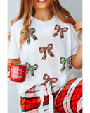 White Christmas Bowknot Graphic Cotton Blend T Shirt - 2XL
