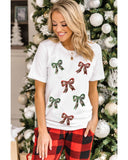 White Christmas Bowknot Graphic Cotton Blend T Shirt - 3XL