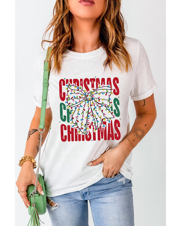 White Christmas Bowknot Graphic Tee - 2XL
