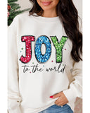 White JOY to the world Ribbed Crewneck Pullover Sweatshirt - L
