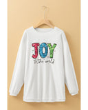 White JOY to the world Ribbed Crewneck Pullover Sweatshirt - S