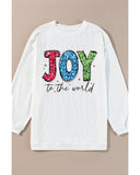 White JOY to the world Ribbed Crewneck Pullover Sweatshirt - S