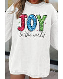 White JOY to the world Ribbed Crewneck Pullover Sweatshirt - S