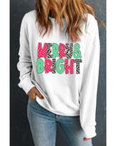 White MERRY & BRIGHT Checkered Print Crew Neck Sweatshirt - L
