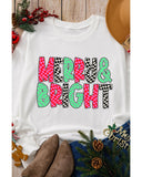 White MERRY & BRIGHT Checkered Print Crew Neck Sweatshirt - M