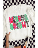 White MERRY & BRIGHT Checkered Print Crew Neck Sweatshirt - M