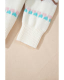 White Striped Christmas Tree Ribbed Trim Drop Shoulder Sweater - S