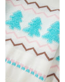 White Striped Christmas Tree Ribbed Trim Drop Shoulder Sweater - XL