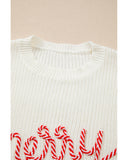 White Striped Merry Bright Letter Christmas Sweater - M