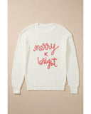White Striped Merry Bright Letter Christmas Sweater - M