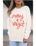 White Striped Merry Bright Letter Christmas Sweater - S