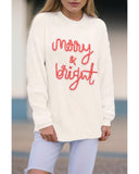 White Striped Merry Bright Letter Christmas Sweater - S