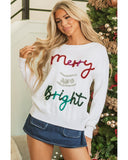 White Tinsel Merry and Bright Graphic Christmas Sweater - L