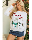 White Tinsel Merry and Bright Graphic Christmas Sweater - XL