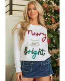 White Tinsel Merry and Bright Graphic Christmas Sweater - XL