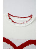 White Bow Pattern Contrast Trim Christmas Loose Graphic Sweater - S