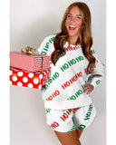 White Christmas HOHOHO Print Drop Shoulder Pullover and Casual Shorts Set - L