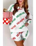 White Christmas HOHOHO Print Drop Shoulder Pullover and Casual Shorts Set - M