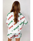 White Christmas HOHOHO Print Drop Shoulder Pullover and Casual Shorts Set - XL
