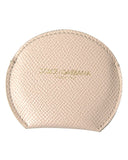 Dolce & Gabbana Women's Beige Calfskin Leather Round Logo Hand Mirror Holder - One Size