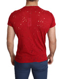100% Authentic Red Cotton Stretch T-Shirt with Round Neck and Short Sleeves L Men