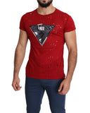 100% Authentic Red Cotton Stretch T-Shirt with Round Neck and Short Sleeves L Men