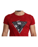 100% Authentic Red Cotton Stretch T-Shirt with Round Neck and Short Sleeves M Men