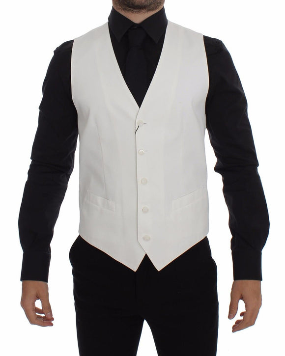Dolce & Gabbana White Cotton Silk Blend Dress Vest 44 IT Men