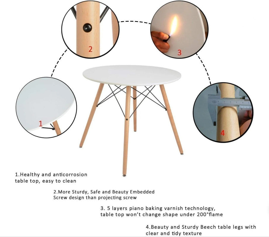 Dining Tables: Wood Dining Table for 2-4 People,80cm DIA Modern Round Kitchen Table with Wood Legs for Dining Room, Living Room and Kitchen