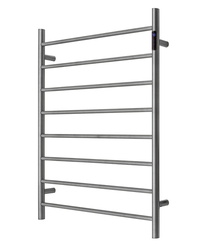 Towel Racks & Holders: Premium Gunmetal Heated Towel Rack with LED control - 8 Bars, Round Design, AU Standard, 1000x850mm Wide