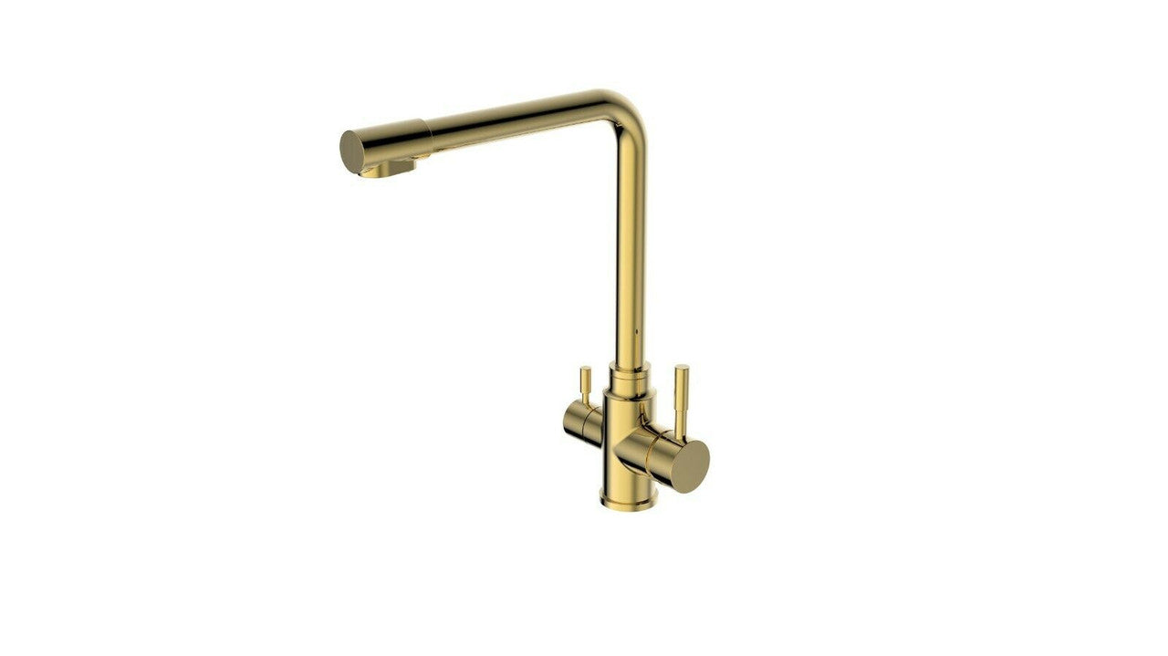Shower Accessories: 2023 Brushed Brass Gold L shape 3 way filter water kitchen mixer tap faucet Stainless steel Made PVD plated