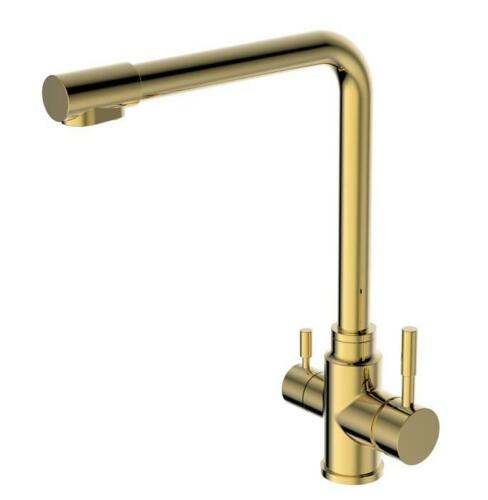 Shower Accessories: 2023 Brushed Brass Gold L shape 3 way filter water kitchen mixer tap faucet Stainless steel Made PVD plated
