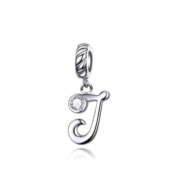 925 Sterling Silver Personalized Letter Pendant For Diy Bracelets & Necklaces Style - J