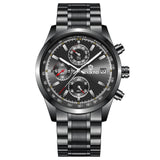 Waterproof Luminous Quartz Watch - Multifunctional 30m - Black Steel-Black