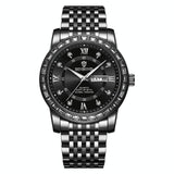 Diamond Dual-calendar Luminous Quartz Watch - B2202 - Black Steel-Black-White Nail