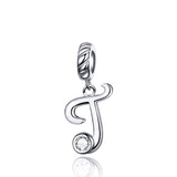 925 Sterling Silver Personalized Letter Pendant For Diy Bracelets And Necklaces Style - T