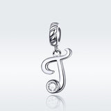 925 Sterling Silver Personalized Letter Pendant For Diy Bracelets And Necklaces Style - T