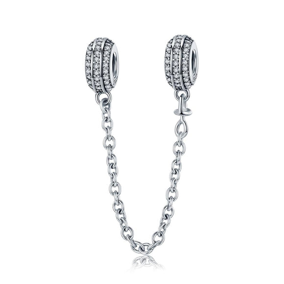 925 Sterling Silver Simple Diamond Beaded Bracelet Safety Chain