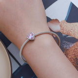 925 Sterling Silver Pink Glass Rose Bracelet Bead