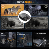1080p Hd Binocular with Infrared Night Vision 2.4 Screen 5x Zoom