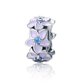925 Sterling Silver Purple Flower Bracelet With Diamond Beads