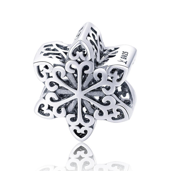 925 Sterling Silver Snowflake Beads For Diy Bracelets & Necklaces