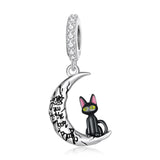 925 Sterling Silver Moon Cat Pendant For Bracelet Or Necklace