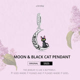 925 Sterling Silver Moon Cat Pendant For Bracelet Or Necklace